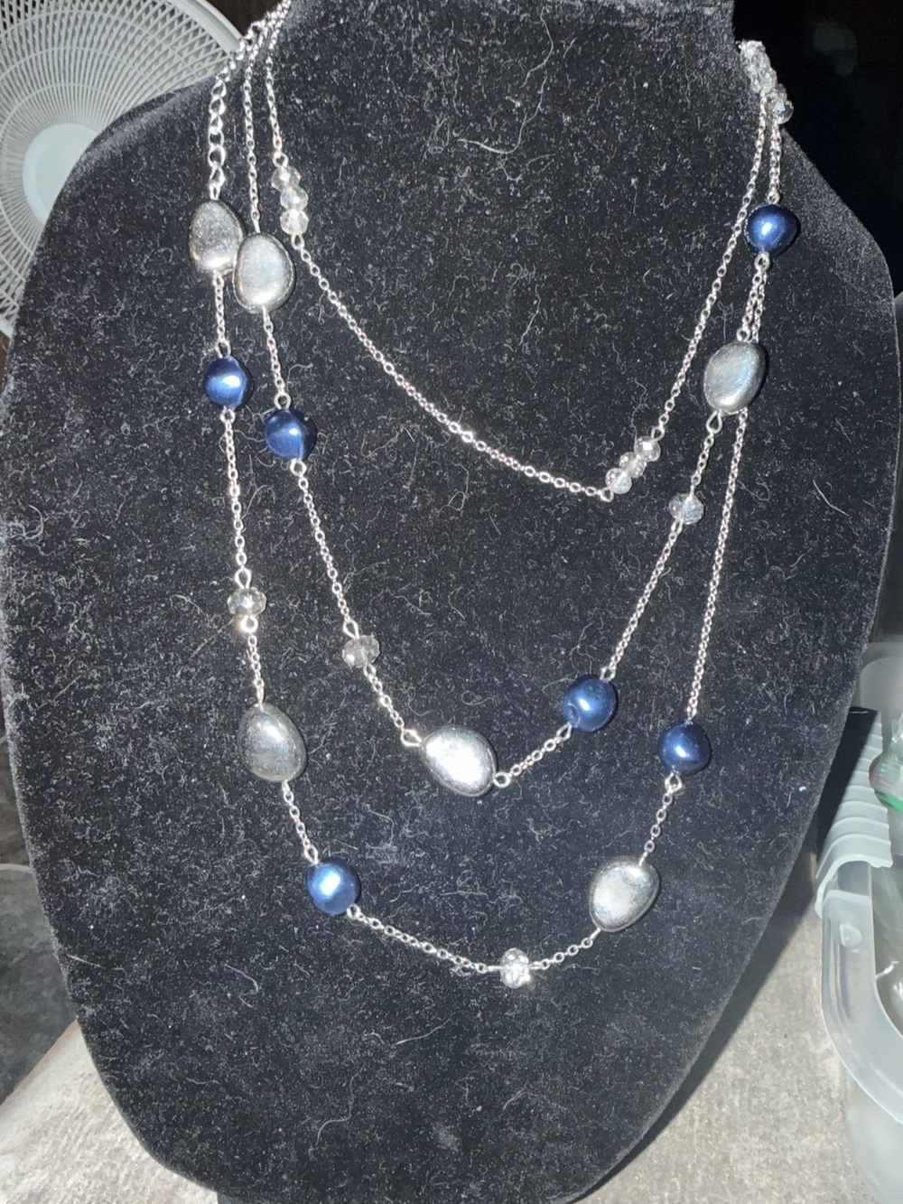 Silver-Tone Layered Necklace with Blue Accent Beads